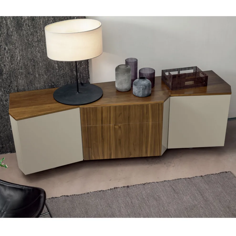 Sideboard aus Mdf mit 2 Türen und 2 hervorstehenden Schubladen schräge Seiten - Caspiter