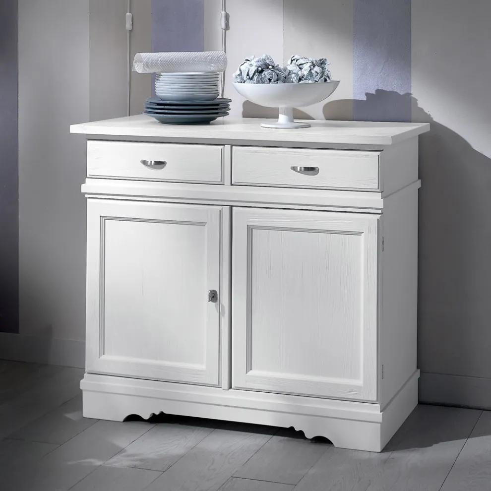 Sideboard aus weiß lackiertem Holz mit 2 Türen und 2 Schubladen, hergestellt in Italien – Sogbo