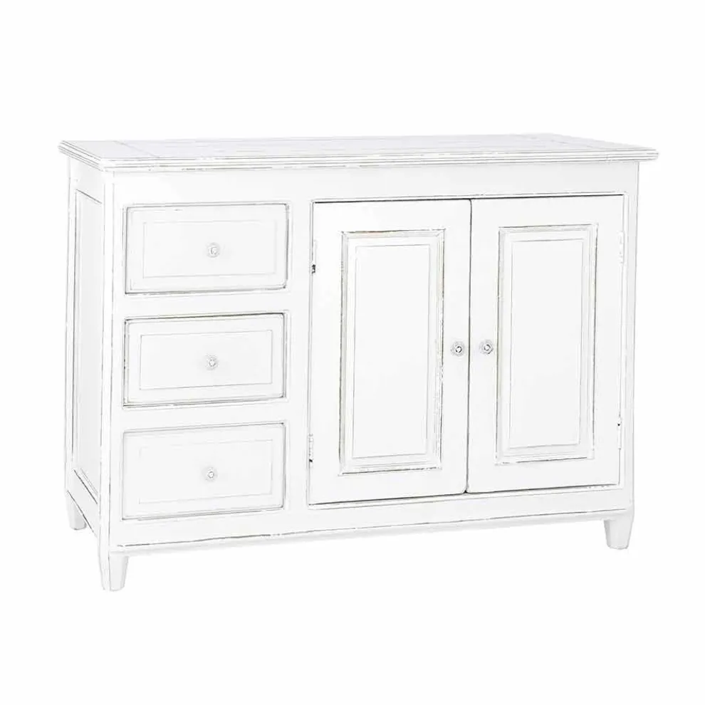 Sideboard im rustikalen Stil Weiß lackiertes massives Mangoholz - Renga