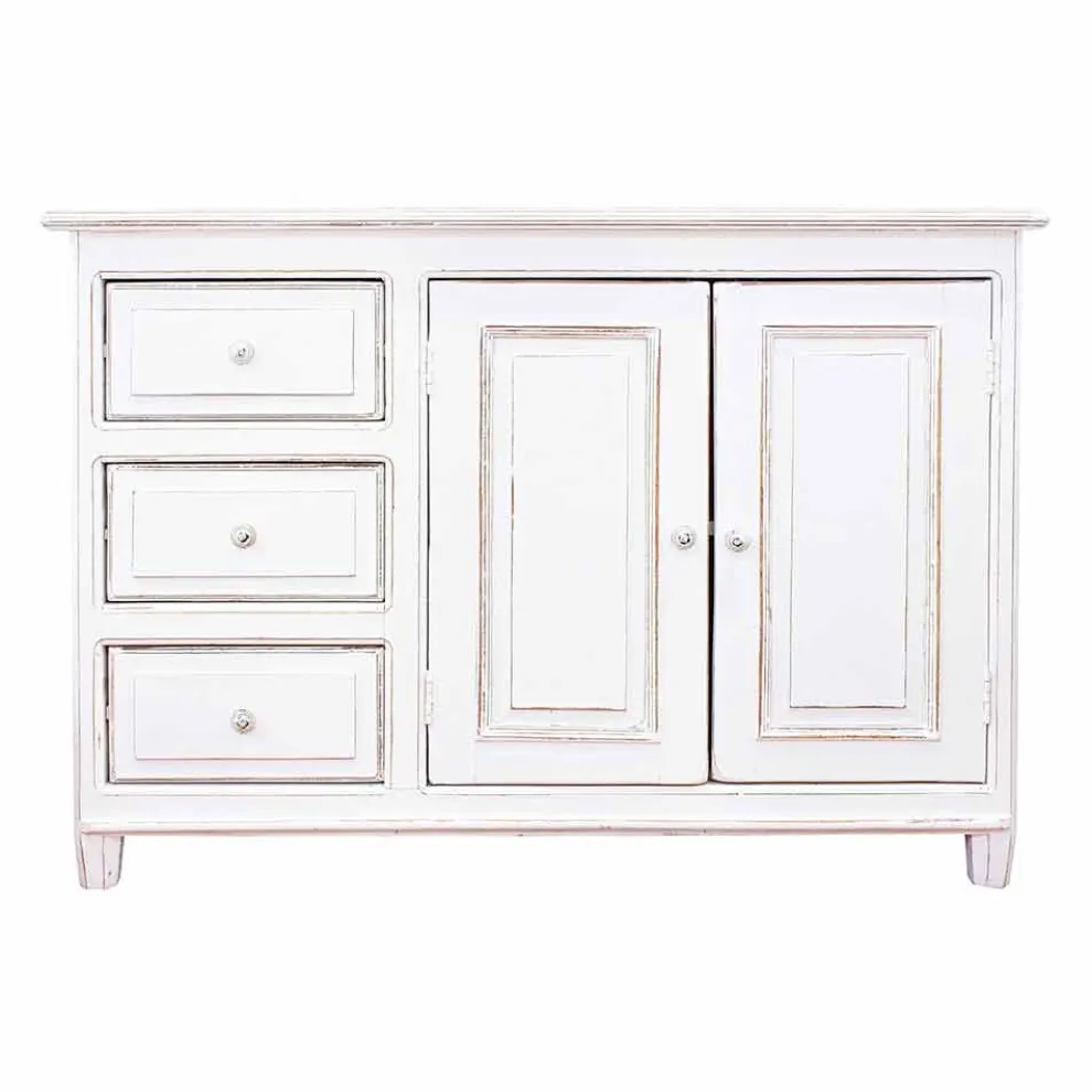 Sideboard im rustikalen Stil Weiß lackiertes massives Mangoholz - Renga