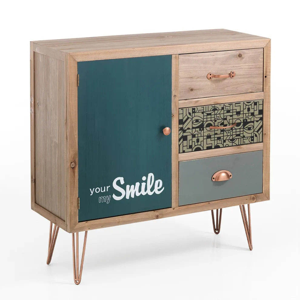 Sideboard mit 1 Tür und 3 farbigen Schubladen – Hassio