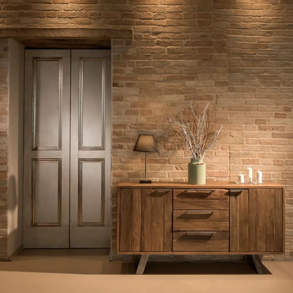 Sideboard mit 2 Türen und 3 Schubladen aus recyceltem Tropenholz - Slide