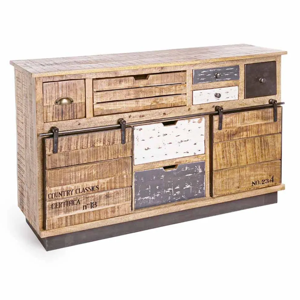 Sideboard mit Struktur aus Mangoholz und Stahl im Industriestil - Vidia