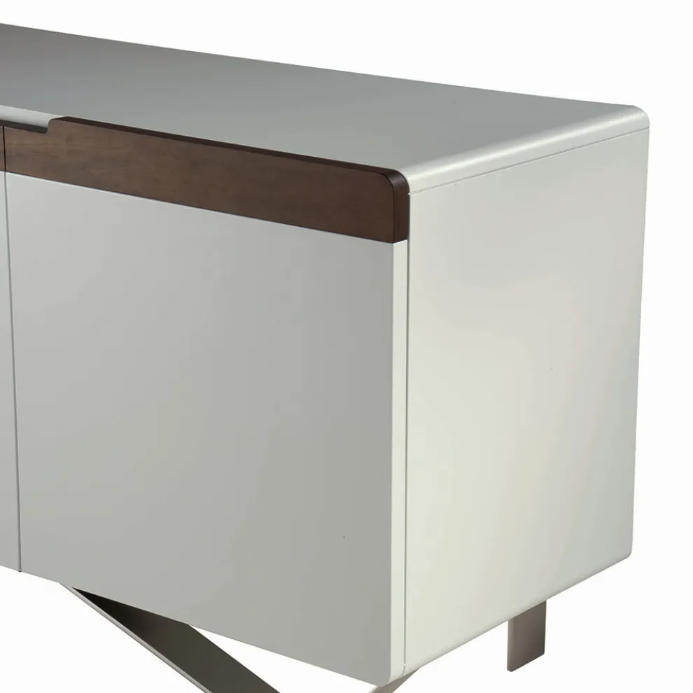 Sideboard mit Struktur aus weißem MDF 2 Eisenfüße Made in Italy - Koralle