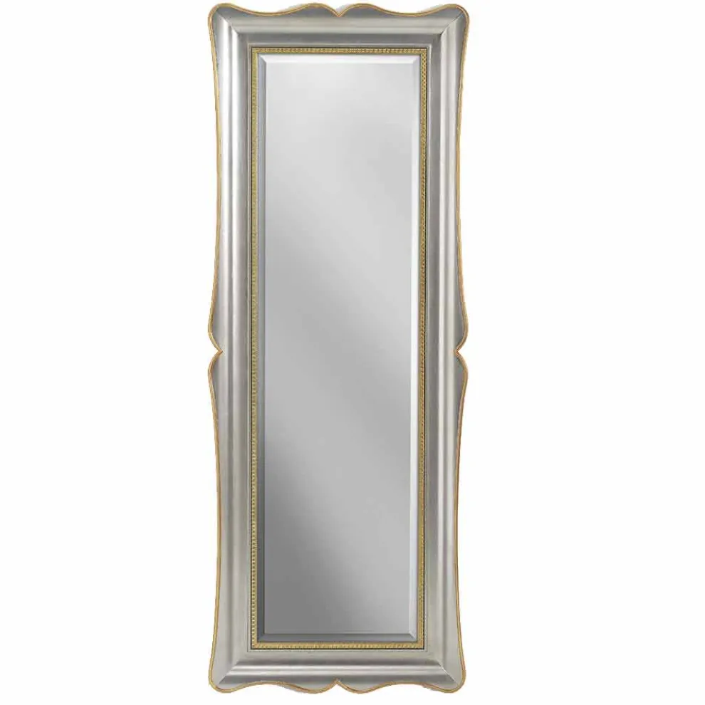 Silber / Elfenbein / Gold Holz Wandspiegel made in Italy Vittorio