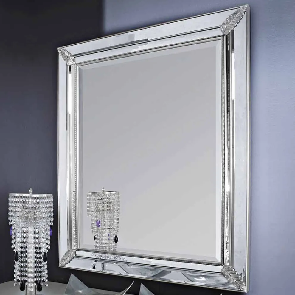 Silber / Gold Wandspiegel aus Holz handgefertigt in Italien Samuele