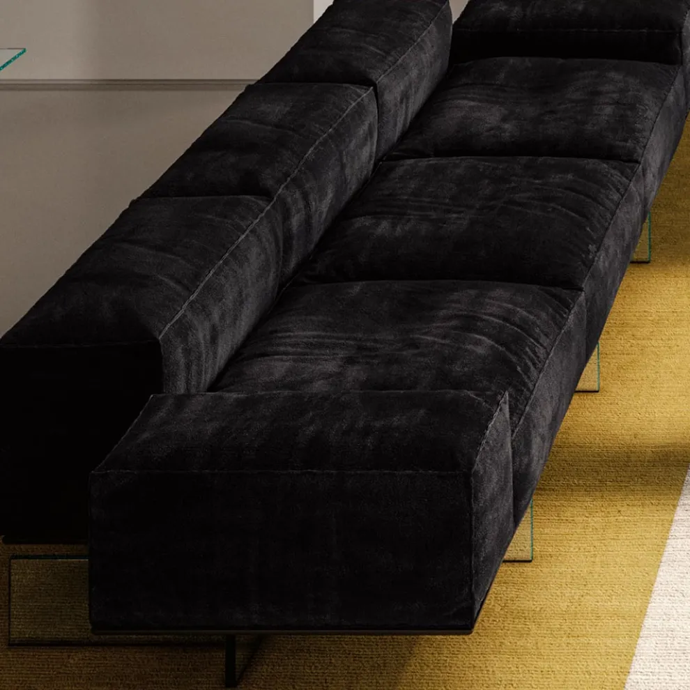 3-Sitzer-Sofa aus extraklarem Glas und Stoffsitz, hergestellt in Italien – Rory