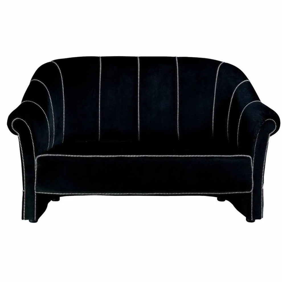 2-Sitzer-Sofa aus schwarzem Samt mit Kontrastnähten Made in Italy - Caster
