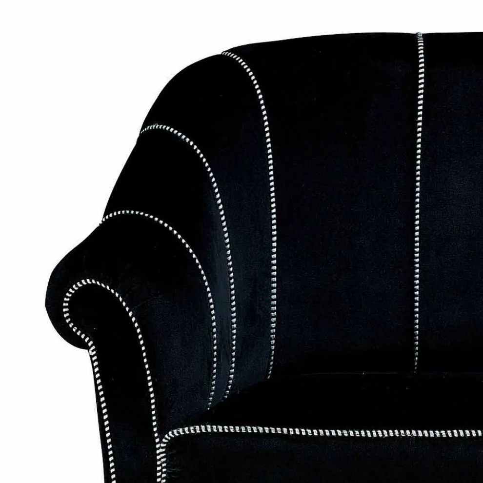 2-Sitzer-Sofa aus schwarzem Samt mit Kontrastnähten Made in Italy - Caster