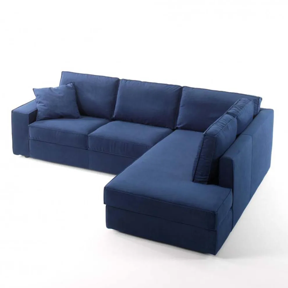3-Sitzer-Sofa mit Halbinsel aus weißem oder blauem Stoff Made in Italy - Elsass