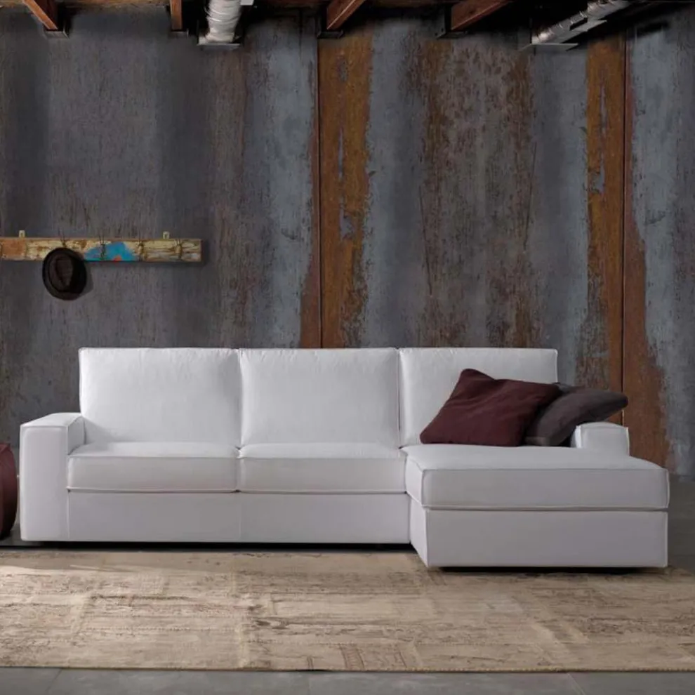 3-Sitzer-Sofa mit Halbinsel aus weißem oder blauem Stoff Made in Italy - Elsass