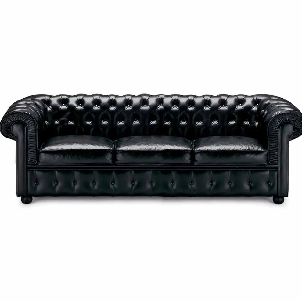 3-Sitzer-Sofa mit Lederbezug und lackierten Füßen Made in Italy - Idra