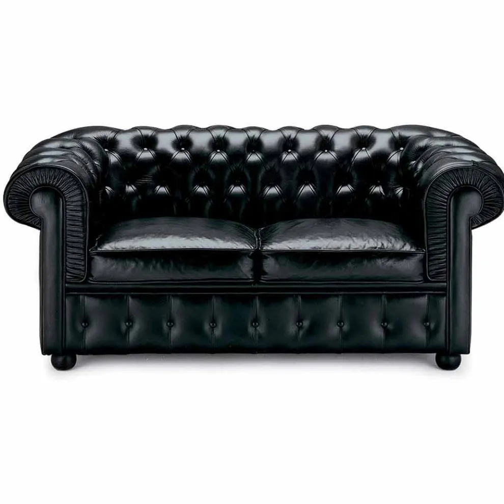 2-Sitzer-Sofa mit Lederbezug und Holzfüßen Made in Italy - Idra