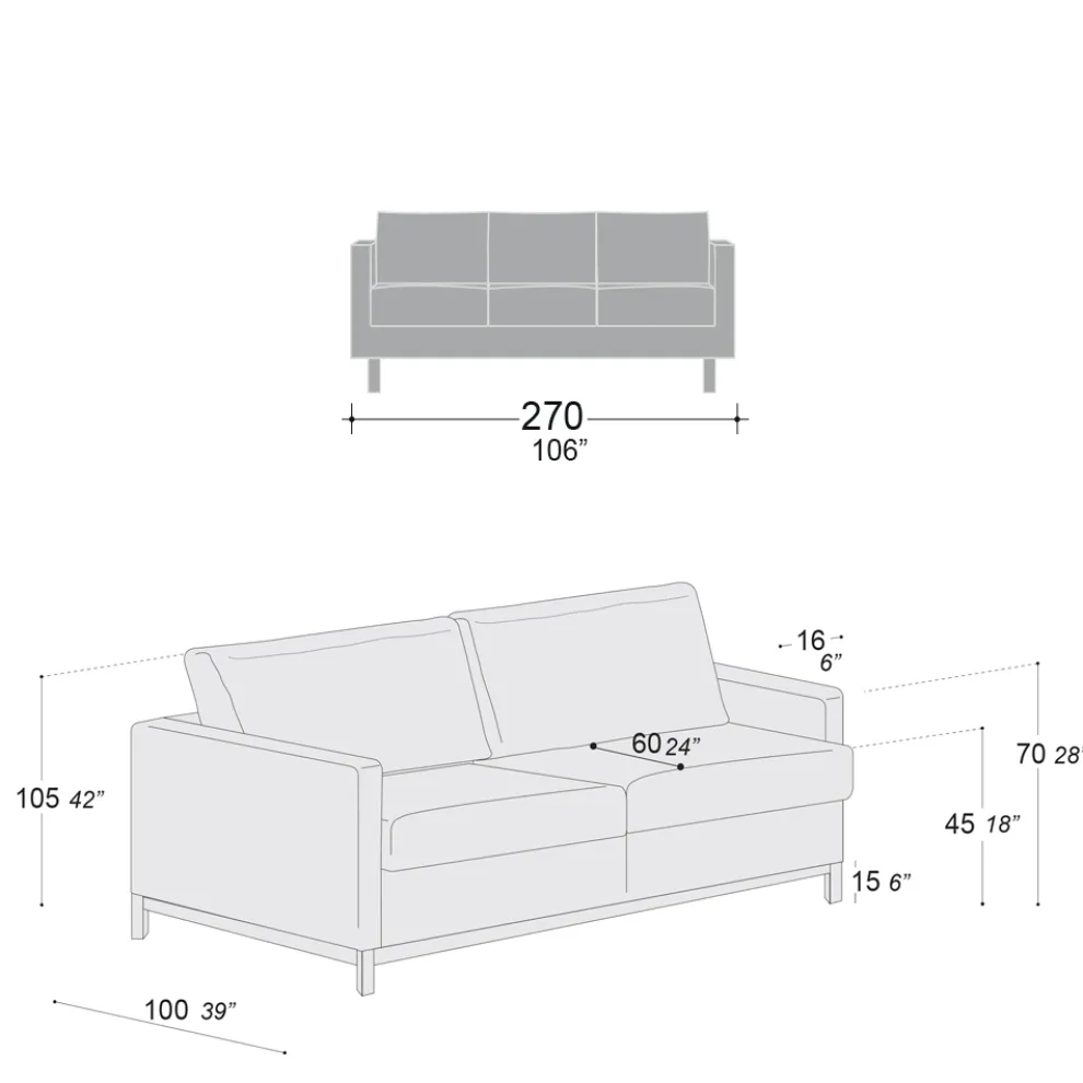 3-Sitzer-Wohnzimmersofa aus Leder, Holz und Metall Made in Italy - Bizzarro