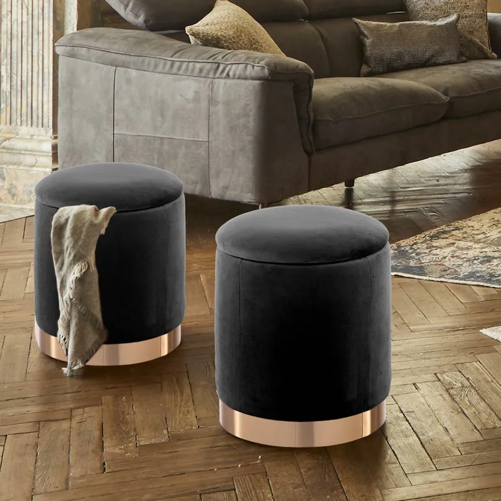 Sitzpuff mit Bezug aus Mikrofaserstoff mit Samteffekt und goldener Basis - Abruzzen