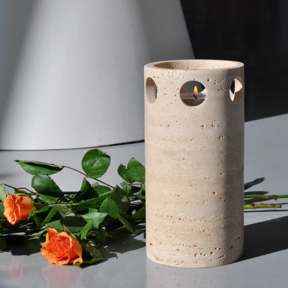 Zylindrische Vase/Kerzenhalter aus Satinmarmor Made in Italy - Shoyo