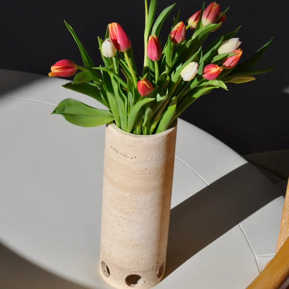 Zylindrische Vase/Kerzenhalter aus Satinmarmor Made in Italy - Shoyo