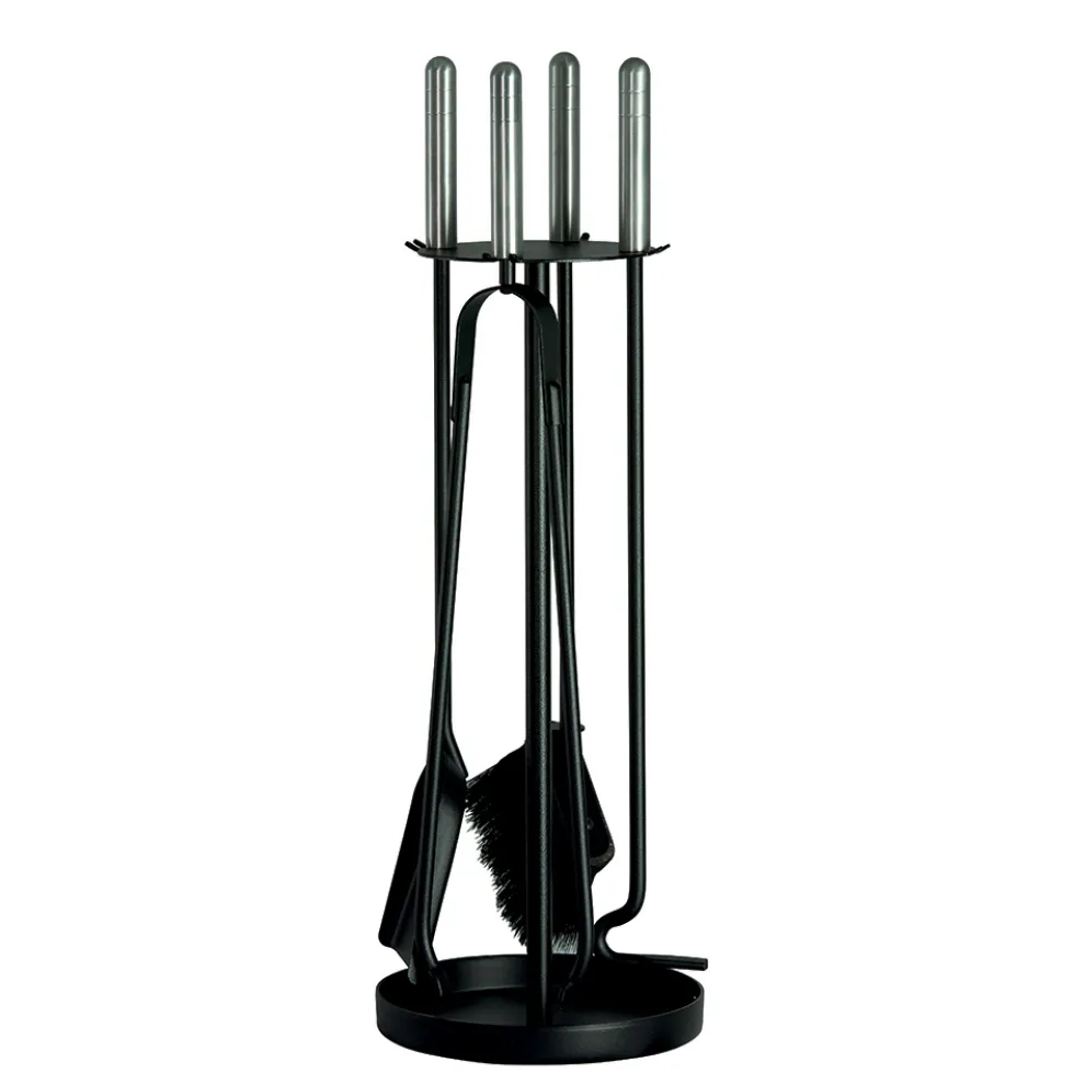 Werkzeughalter aus Metall mit 4 Kaminbestecken, hergestellt in Italien – Safari