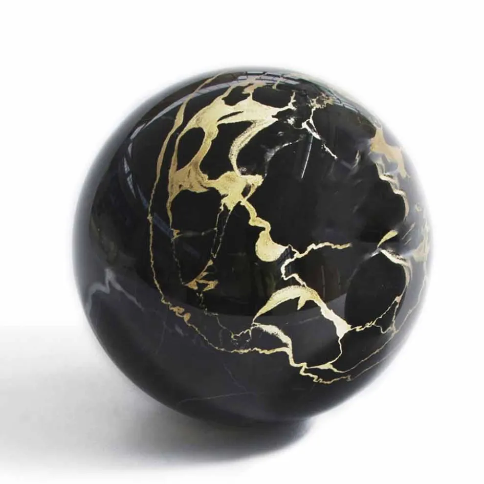 Sphere Briefbeschwerer aus glänzend schwarzem Portoro Marmor Made in Italy Qualität - Sphere