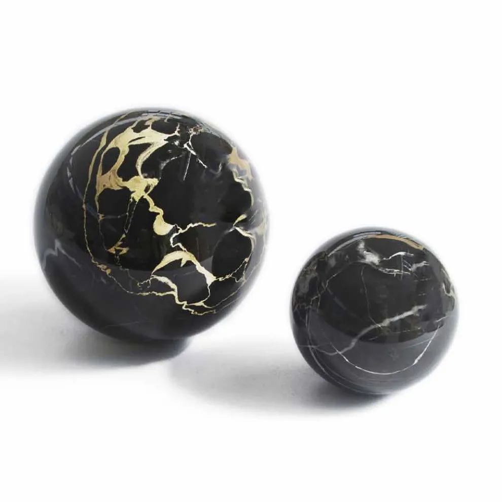 Sphere Briefbeschwerer aus glänzend schwarzem Portoro Marmor Made in Italy Qualität - Sphere