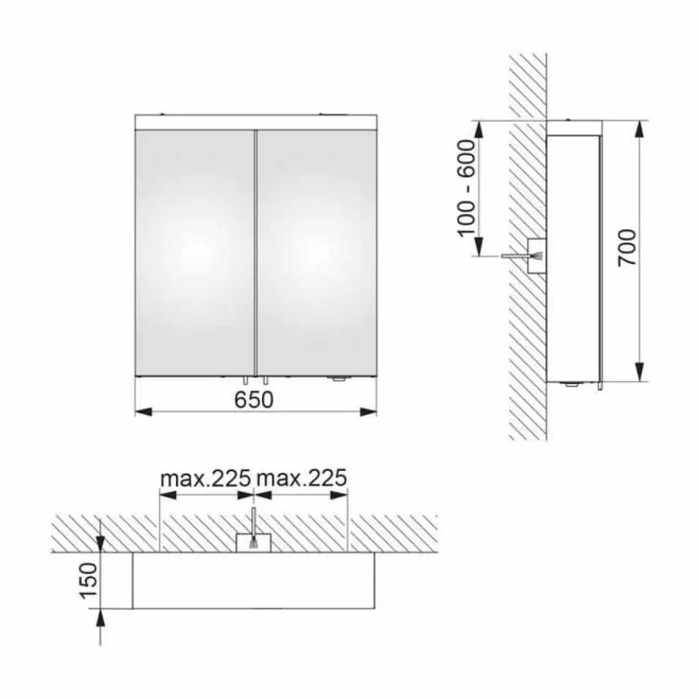 Spiegel mit 2 Türen aus silber lackiertem Aluminium, Modern Alfio