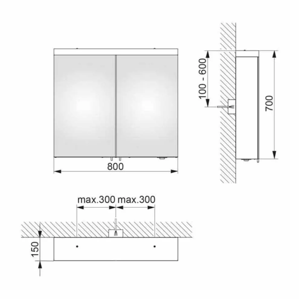 Spiegel mit 2 Türen aus silber lackiertem Aluminium, Modern Alfio