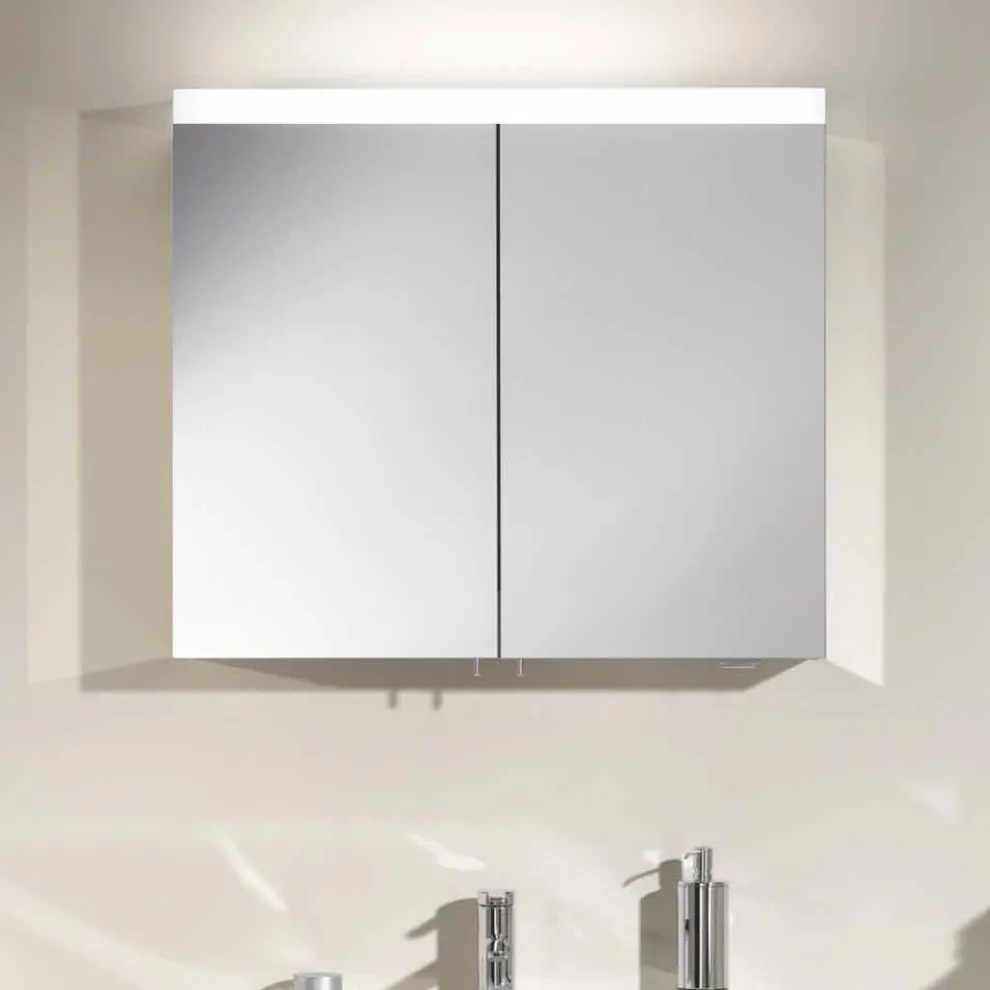 Spiegel mit 2 Türen aus silber lackiertem Aluminium, Modern Alfio