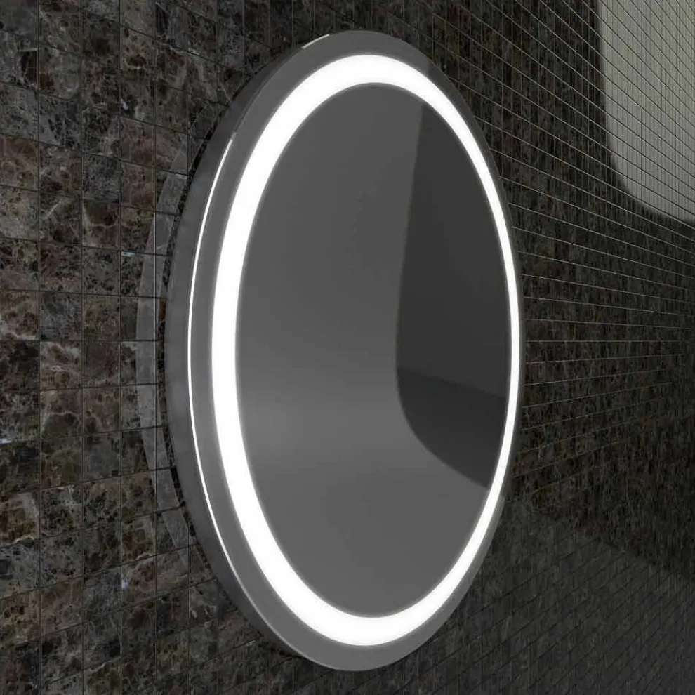 Spiegel mit Edelstahlkanten und Charly LED-Leuchten im modernen Design