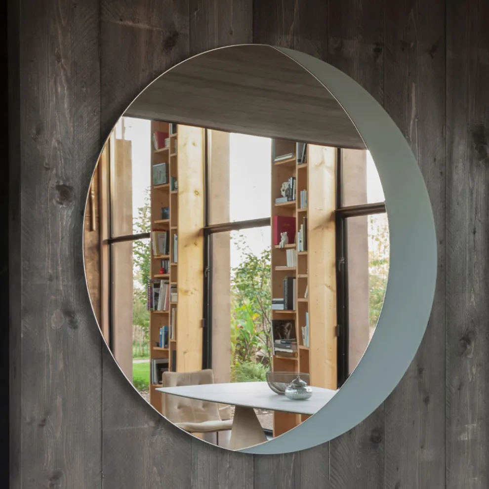 Spiegel mit geätztem, taubengrau lackiertem Glasboden, hergestellt in Italien – Oregano