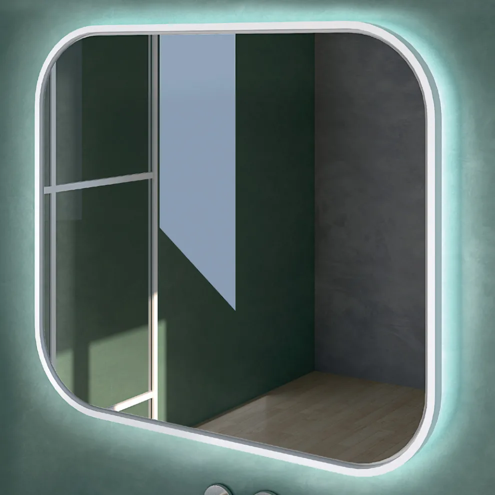 Spiegel mit Holzkante und Hintergrundbeleuchtung, hergestellt in Italien – Vincent