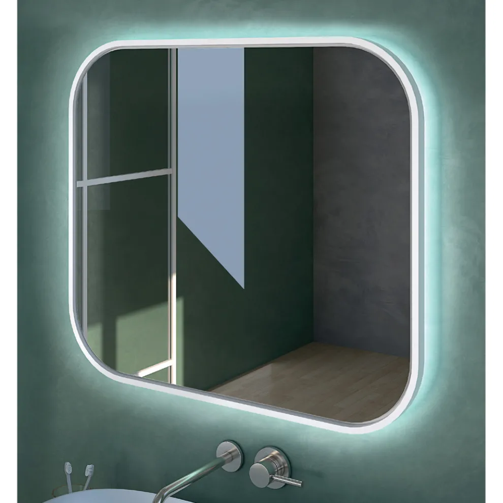 Spiegel mit Holzkante und Hintergrundbeleuchtung, hergestellt in Italien – Vincent