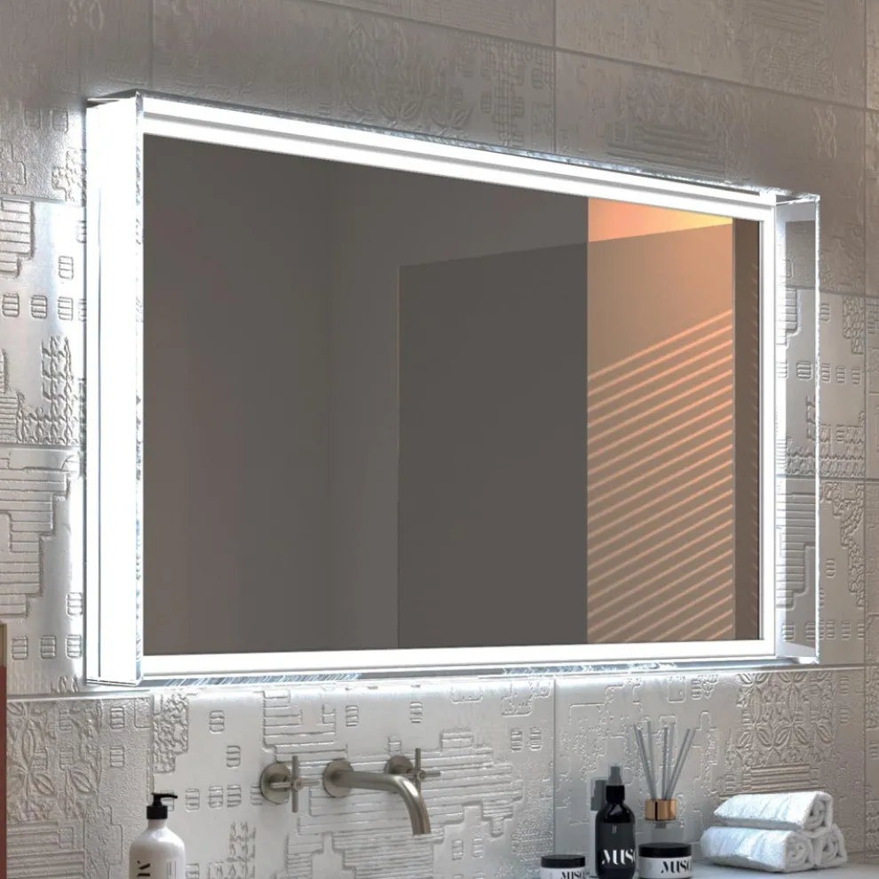 Spiegel mit integrierten Lichtern und Kristallrahmen, hergestellt in Italien – Isaac