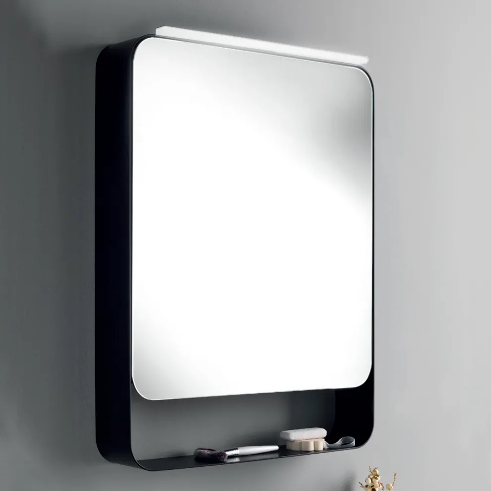 Spiegelbehälter aus Metall mit doppelter Spiegeltür und Lichtern, hergestellt in Italien – Jane