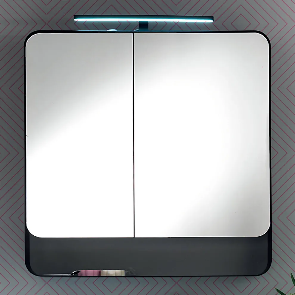 Spiegelbehälter aus Metall mit Doppelspiegeltüren und Lichtern, hergestellt in Italien – Galileo