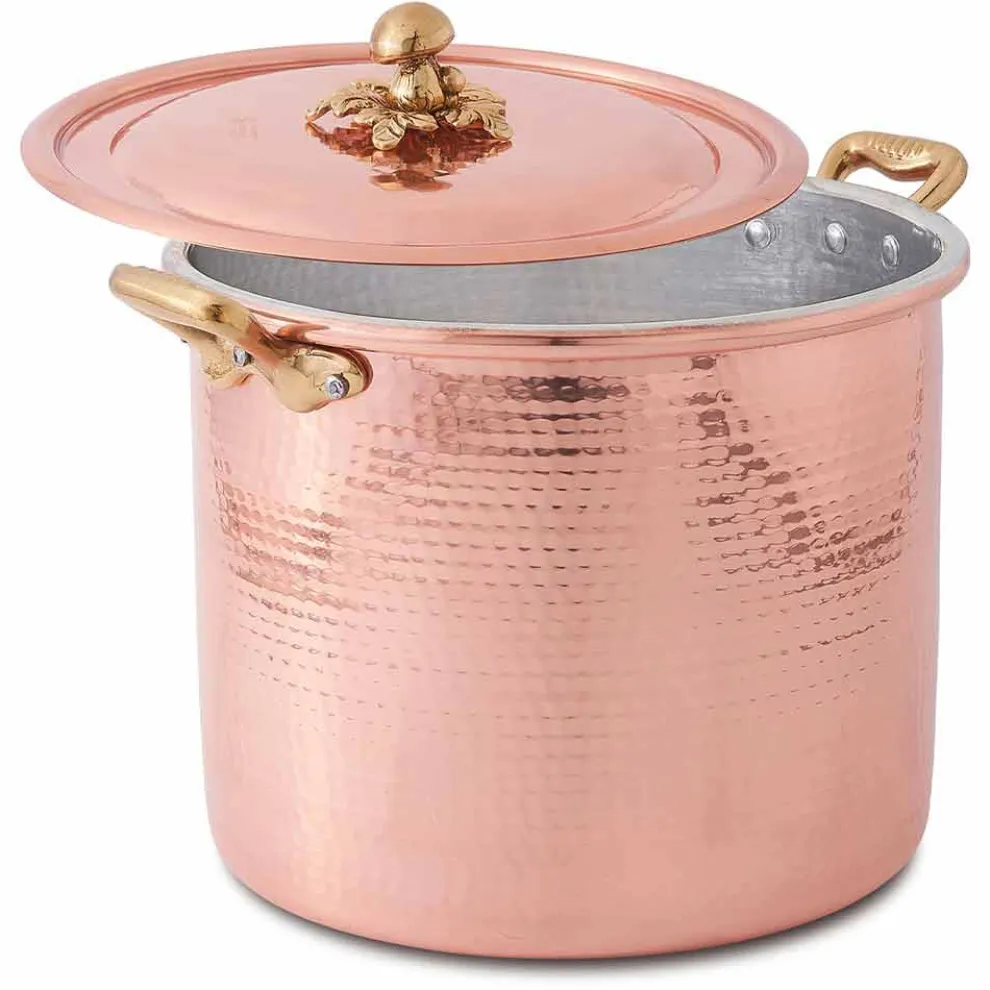 Hoher Topf in Hand verzinnt Kupfer mit Griffen und Deckel 24 cm - Mariarita