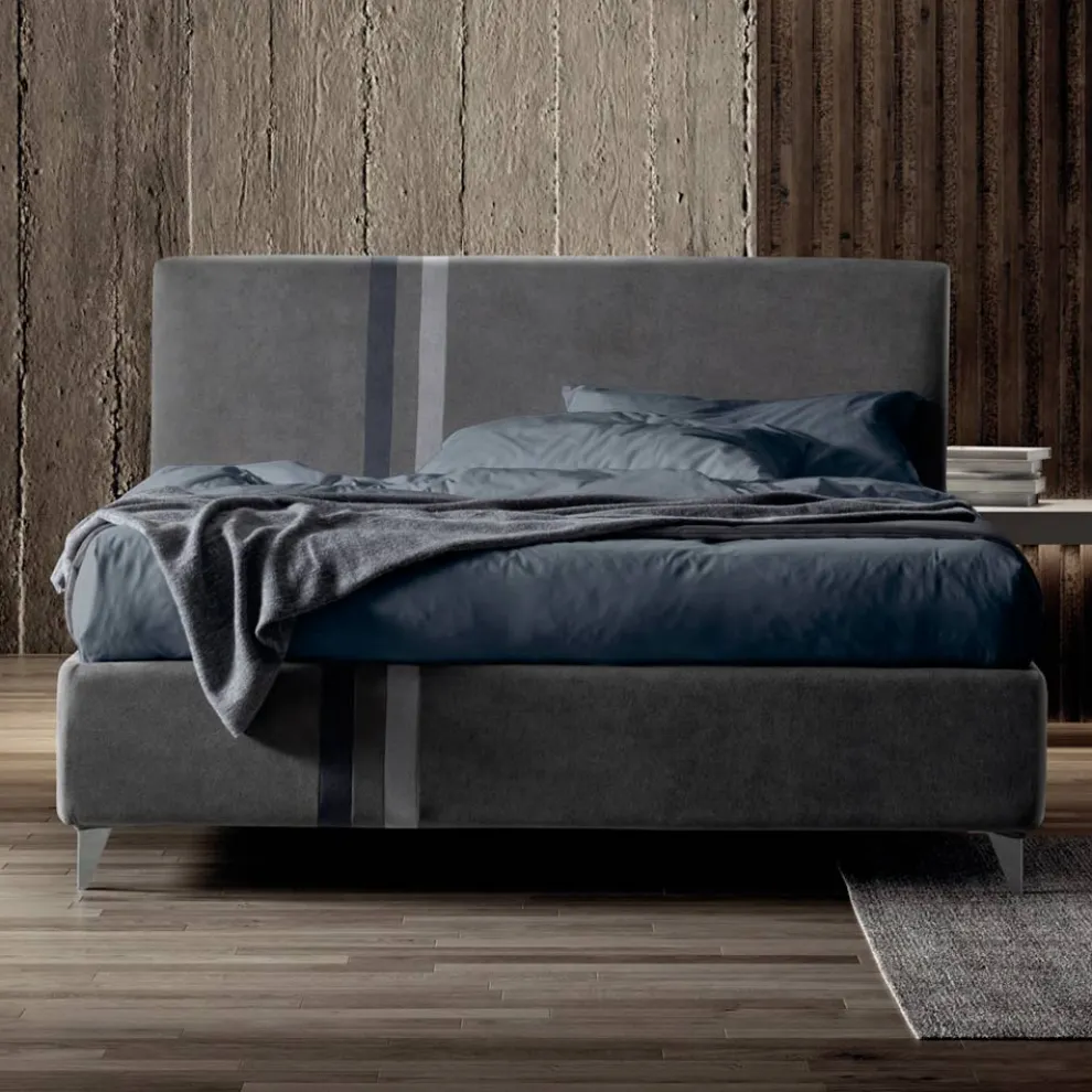 Doppelbett 160x190 mit 2 zweifarbigen vertikalen und parallelen Streifen - Paolo