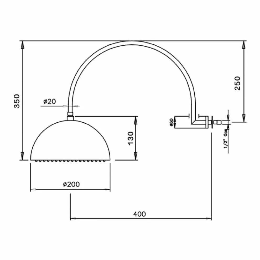 Stahlglockenduschkopf mit gewölbtem Arm Made in Italy - Auro