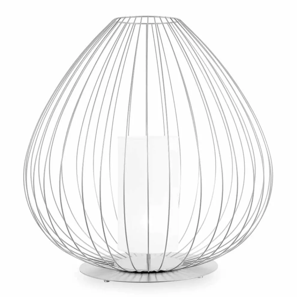 Steh- oder Stützlampe aus weißem oder bronzefarbenem Metalldraht - Laterne