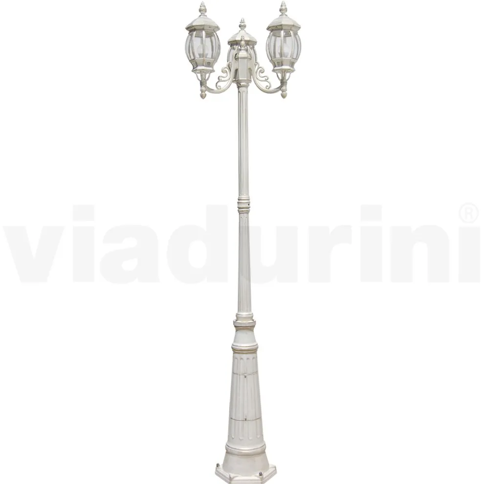 Straßenlampe im Vintage-Stil mit 3 Lichtern aus weißem Aluminium, hergestellt in Italien – Dodo