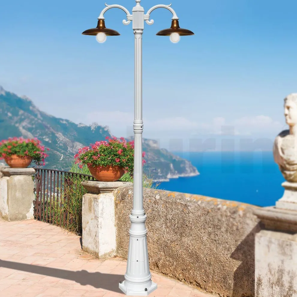 Straßenlaterne im Vintage-Stil, 2 Lichter, aus Aluminium und Messing, hergestellt in Italien – Adela