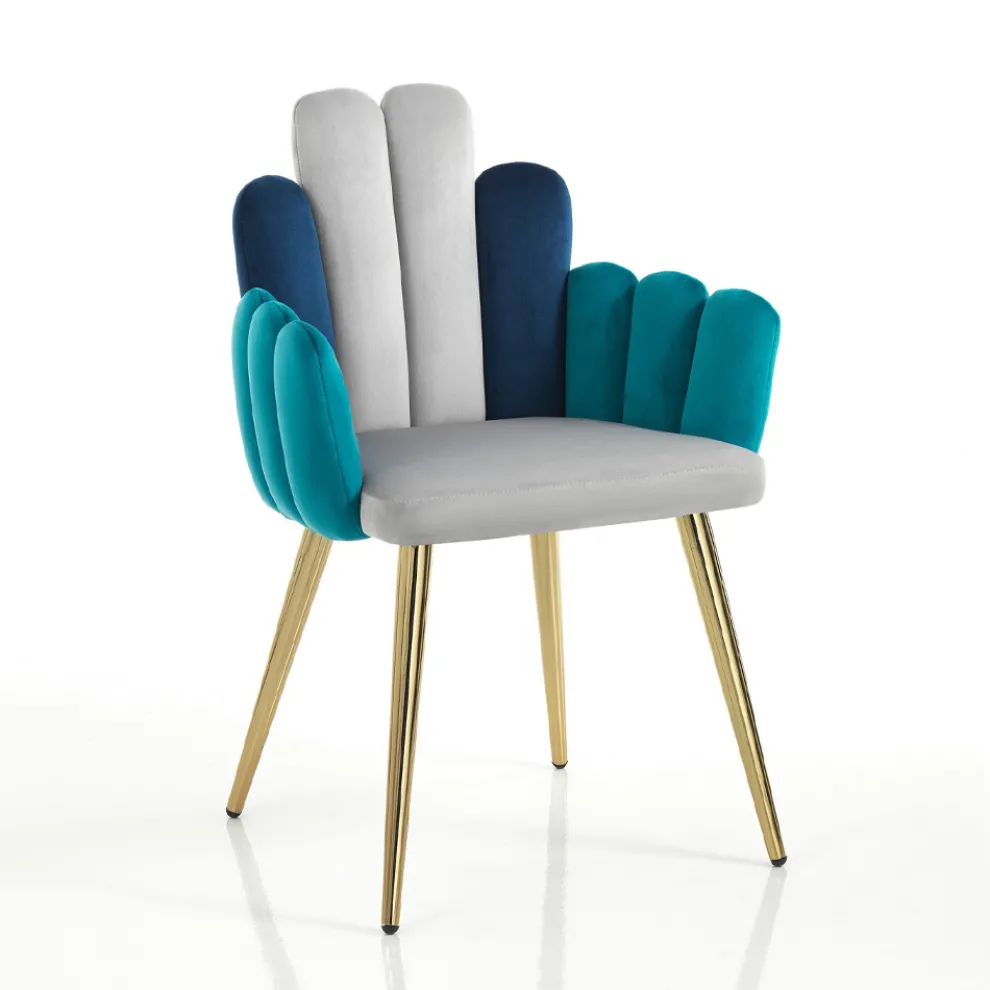 Stuhl aus grauem, grünem und blauem Stoff mit Samteffekt – Wassermelone