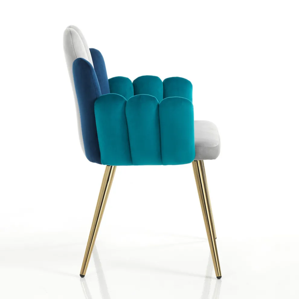 Stuhl aus grauem, grünem und blauem Stoff mit Samteffekt – Wassermelone