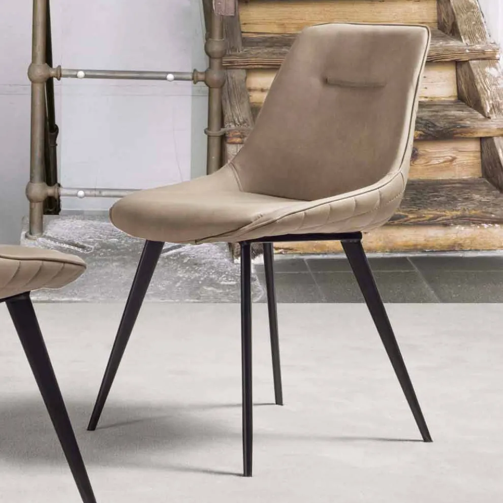 Stuhl aus Kunstleder Nubuk-Effekt, Metallstrucktur - Ermes