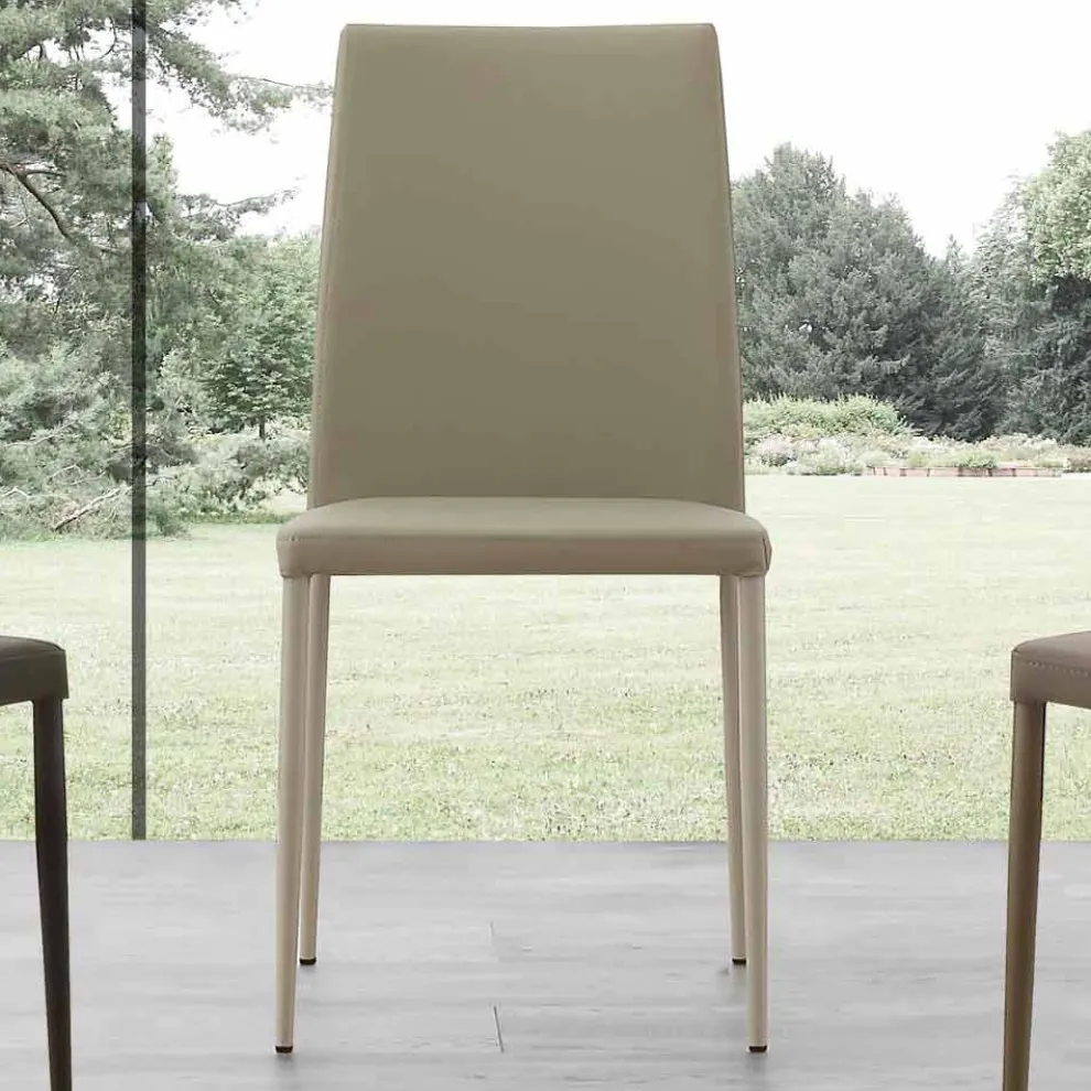 Stuhl aus Metall in Kusteleder bezogen Caserta, modernes Design