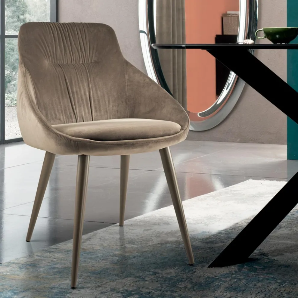 Stuhl aus Samt und RAL-lackiertem Stahl, hergestellt in Italien, 4 Stück – Mariapina