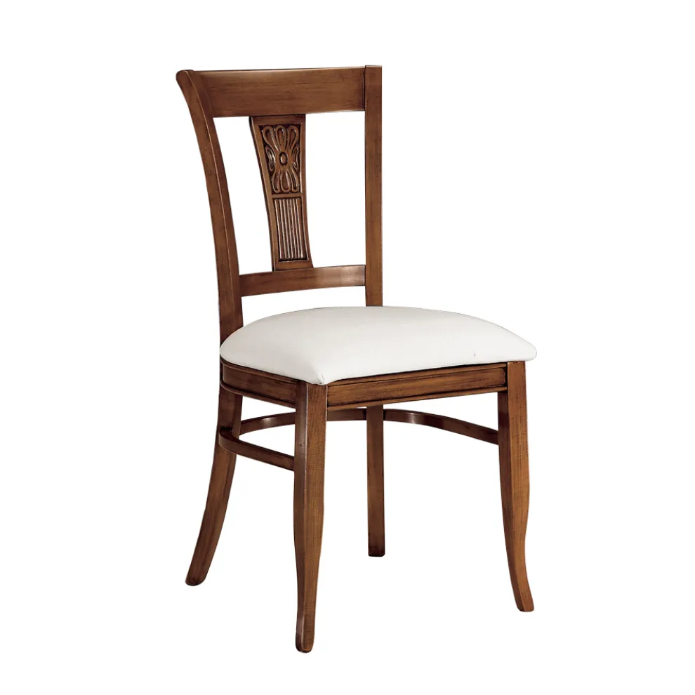 Stuhl aus weißem Öko-Leder und patiniertem Kirschholz, hergestellt in Italien – Dolomite