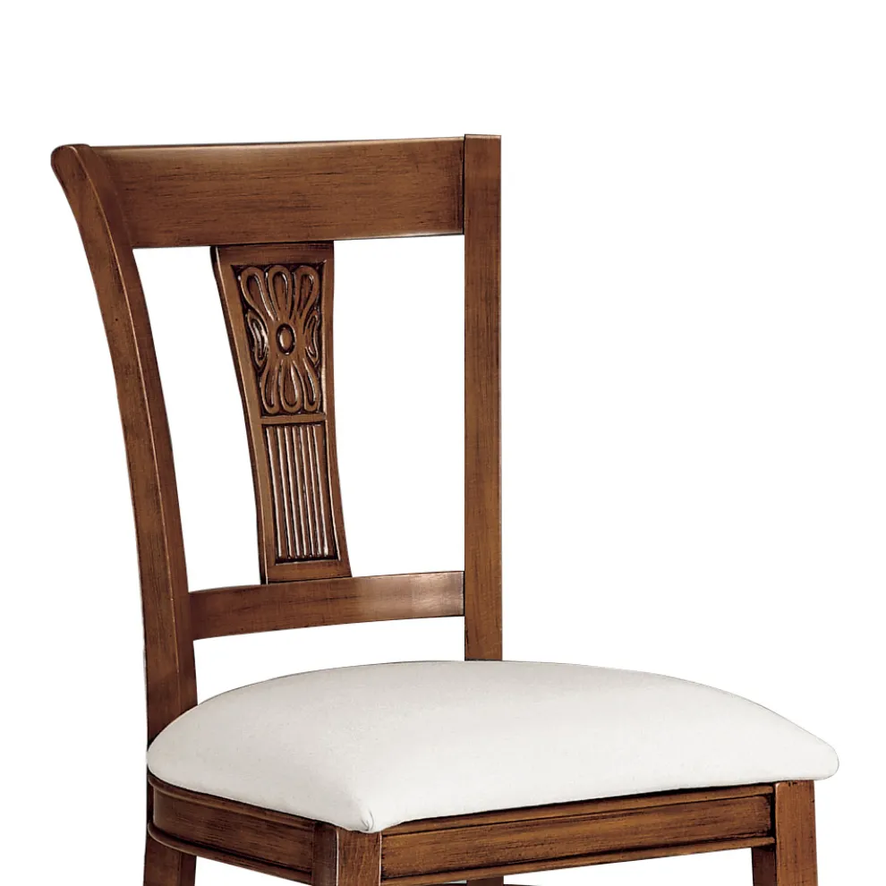 Stuhl aus weißem Öko-Leder und patiniertem Kirschholz, hergestellt in Italien – Dolomite