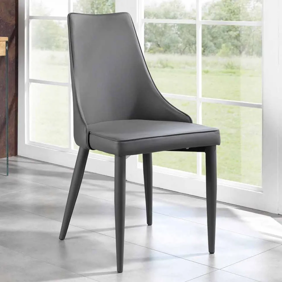 Stuhl in modernem Design mit Bezug aus grauem Kunstleder 4 Stück - Carolina