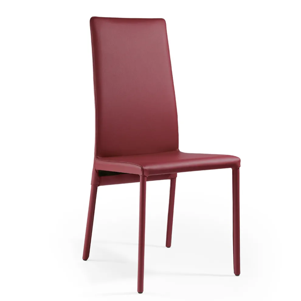 Stuhl komplett gepolstert mit burgunderfarbenem Leder, hergestellt in Italien – Tazza