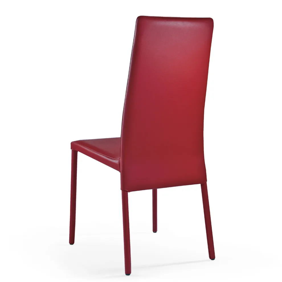 Stuhl komplett gepolstert mit burgunderfarbenem Leder, hergestellt in Italien – Tazza